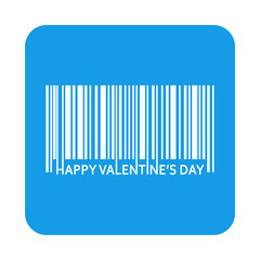 Icono plano codigo de barras HAPPY VALENTINES DAY en cuadrado azul