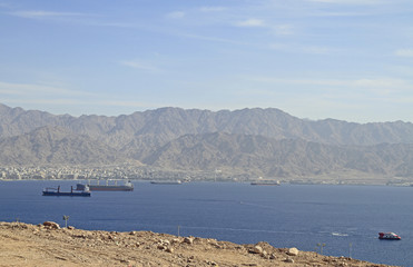 view of jordanian coastline in Aqaba from Eilat