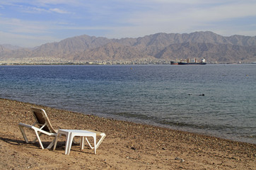 coastline in city Eilat located on the Red sea