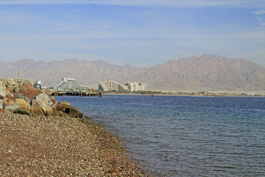 coastline in city Eilat located on the Red sea