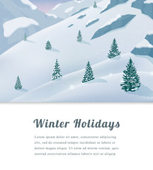 Landscape with mountain peaks. Winter sport vacation and outdoor recreation. Vector