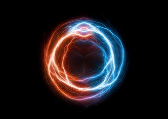 Fototapeta na wymiar Fire and ice plasma swirl, abstract electrical lighning ball