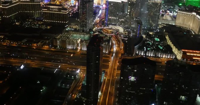 Las Vegas,Nevada,USA - November 2014: Aerial view over the Strip at night
