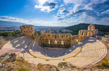 Odeon of Herodes Atticus, an ancient Roman and Classical Greek theater on the Acropolis slopes,...