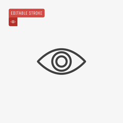Outline eye icon isolated on grey background. Line Look pictogram. Vision symbol for website design, mobile application, logo, ui. Editable stroke. Vector illustration. Eps10.