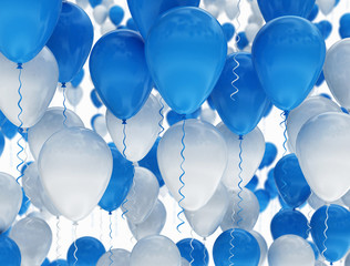 Birthday balloons blue and white isolated. 3D render illustration © Jezper