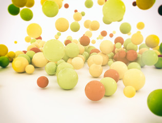 Multi color falling spheres