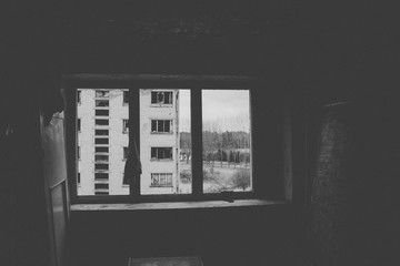 view from window on the abandoned soviet city