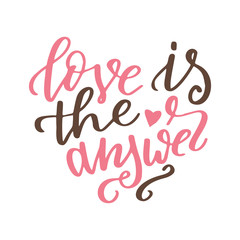 Hand drawn poster with love elements. Brush calligraphy. Happe Valentines Day. Vector illustration