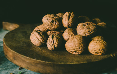 Walnut on rustic background