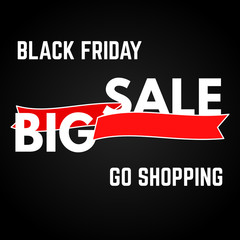 Black Friday Sale. Red ribbon on a black background. Vector illustration
