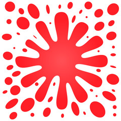 Big red splash with lots of small splashes on a white background. Vector illustration
