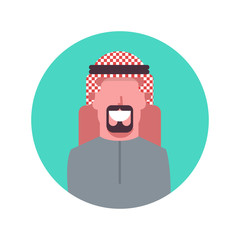 Arabic Man Profile Avatar Icon Arab Businessman, Portrait Muslim Male Face Flat Vector Illustration