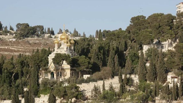 the russian church of mary magdalene on the mount of olives in jerusalem, israel
