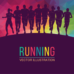 Running marathon, people run, colorful poster. Vector illustration - 188200139