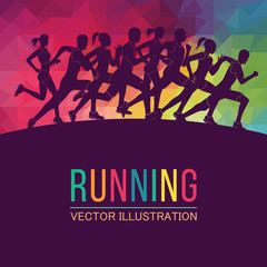 Running marathon, people run, colorful poster. Vector illustration - 188200166