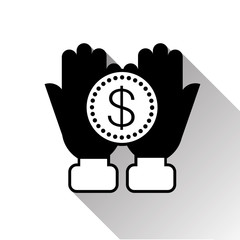 Open Palms With Dollar Coin In Hand Silhouette Black Icon Vector Illustration