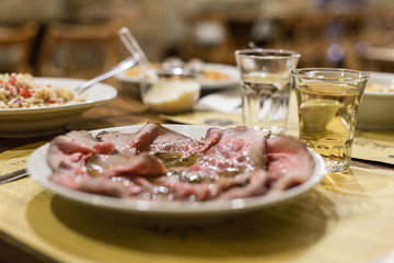 Roast Beef  On The Table At The Restaurant