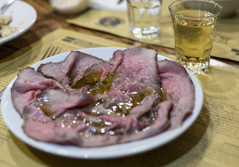 Roast Beef  On The Table At The Restaurant