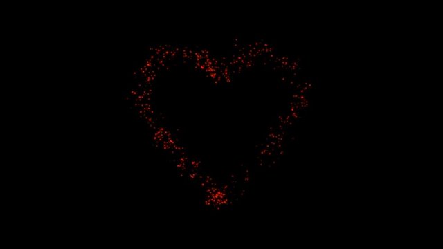 Red sequins fly in heart shaped. Alpha channel. The lights are shining and flying away. Can be used for Valentine Day, wedding card or romantic motion