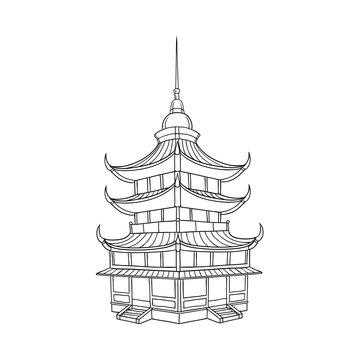 Traditional Japanese, Chinese, Asian pagoda building, flat style vector illustration isolated on white background. Traditional Japanese, Chinese, Asian pagoda building