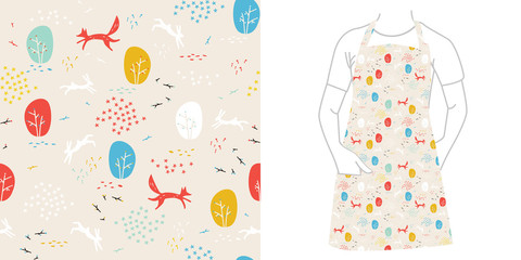 Forest seamless pattern with animals.