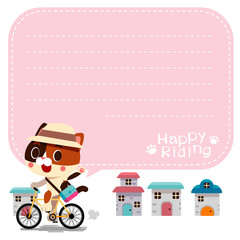 Vector illustration of cute calico cat character riding a bicycle with some space that you can place your text on, message board, notice, card.
