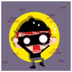 Vector thief, robber character waring mask got arrested.