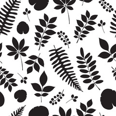 Tropical jungle trendy seamless pattern with exotic palm leaves and berries, leaf branches. Vector spring or summer floral endless background.