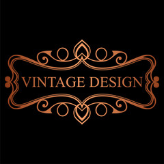 Golden vintage calligraphic label. Ornate logo template for design of invitations, greeting cards, banners, posters, placards, badges, hotel, restaurant, business identity. Vector illustration.