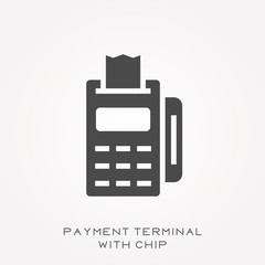 Silhouette icon payment terminal with chip