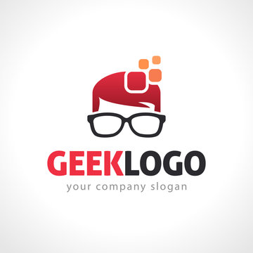 Digital Geek Logo Vector Template, Computer Nerd Icon, Symbol.