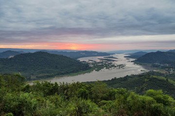 Obraz na płótnie Canvas Beautiful landscape Mekong river curve in during sunrise landmark in Thai and Laos of Asian.