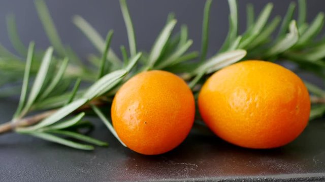  Kumquat tropical Orange fruit. 4k Close up shot, Slider equipment used. RL pan, Right slider dolly shot