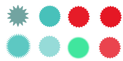 Set of vector starburst, sunburst badges. Vintage labels. Colored stickers.  A collection of different types and colors icon.