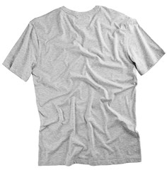 Backl view of grey t-shirt on white background.