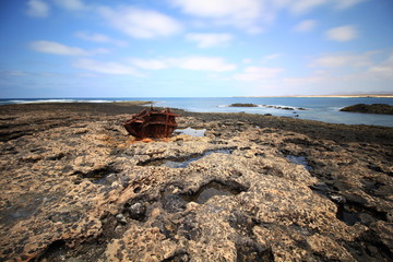 fuerteventura coast rusty wreck