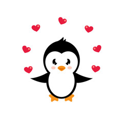cartoon lovely penguin with heart