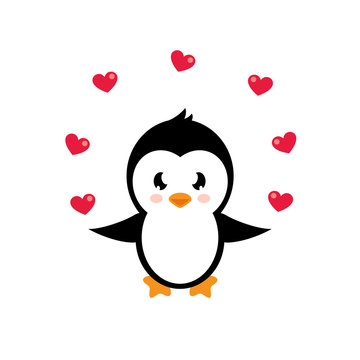 cartoon lovely penguin with heart