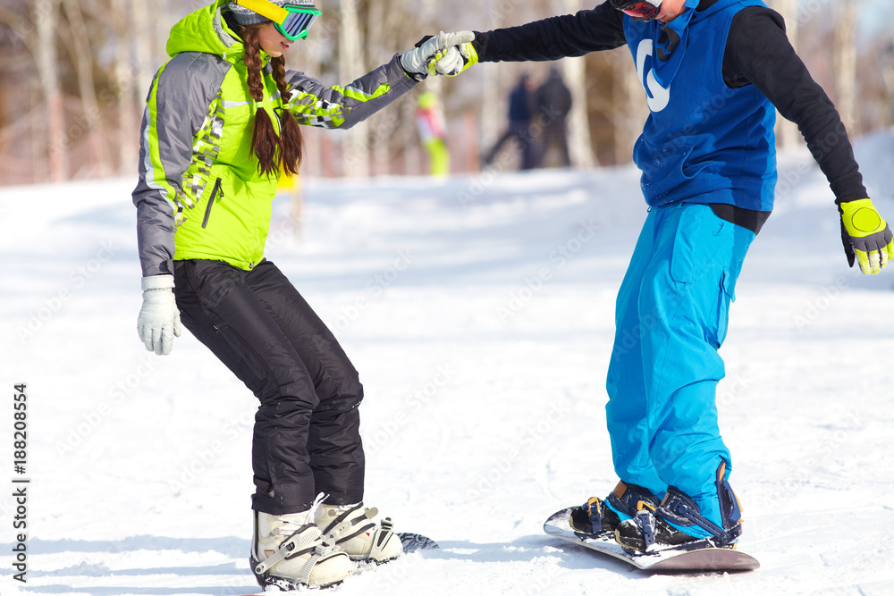 Canvas Prints snowboarders on  ski resort