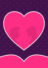 Pink heart romantic card design with silhouette of boy and girl