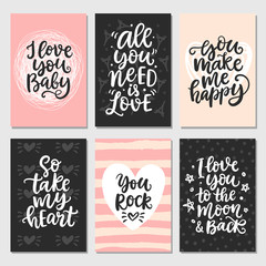 Hand drawn Valentines Day collection with brush lettering