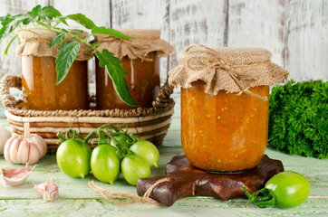 Caviar made from green tomatoes with carrots, onions and garlic