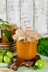 Caviar made from green tomatoes with carrots, onions and garlic