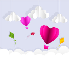 Fototapeta na wymiar love Invitation card Valentine's day abstract background with text love and young joyful,clouds,paper cut pink heart. Vector