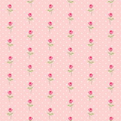Cute seamless Shabby Chic pattern with roses and polka dots