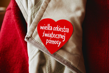The red heart-shaped logo of Wielka Orkiestra Swiatecznej Pomocy (reading "Grand Orchestra of Christmas Charity") - the biggest Polish charity organization
