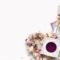 Beautiful vintage frame for one photo in scrapbook style, Valentine's day or wedding theme. Romantic composition, love message.