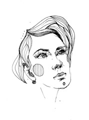 vector line portrait of young beautiful woman