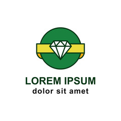 Diamond Badge Circle With Ribbon Logo Vector